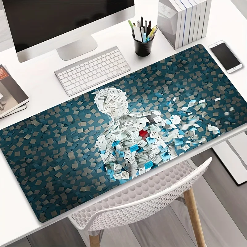 Abstract Paper Man Disintegration Desk Mat Soft Rubber Non-Slip Extended Gaming Mouse Pad
