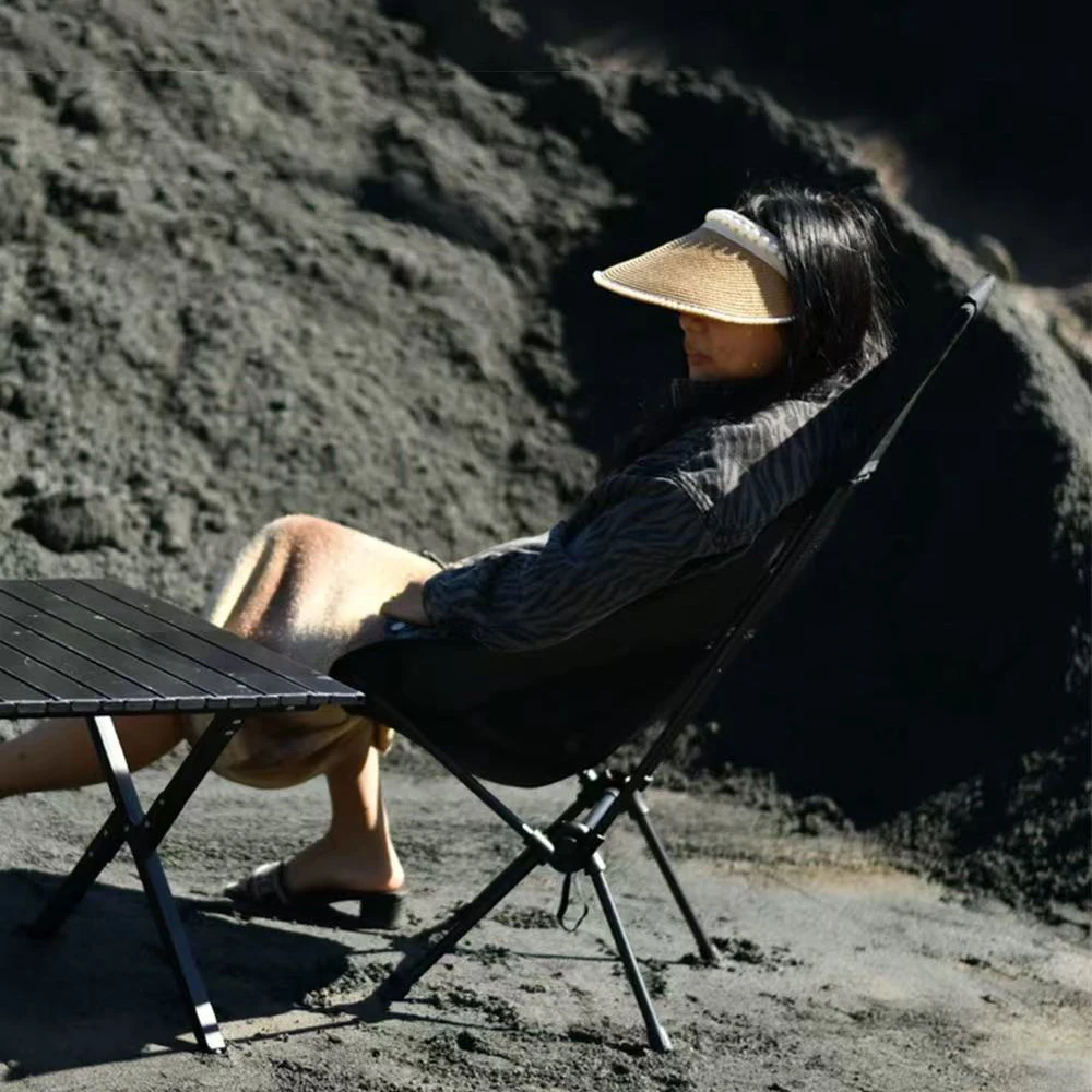 كرسي صيد على الشاطئ ذو هيكل مربع خفيف الوزن ومحمول للتخييم قابل للطي كرسي قمر بأربعة زوايا للصيد في الهواء الطلق
