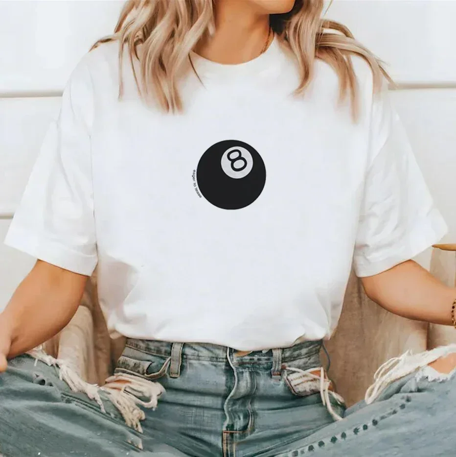 Lucky Black 8 Ball y2k Printed Women Graphic Tshirt Short Sleeve Cotton Cute Tees Loose Pacifist Casual Shirts