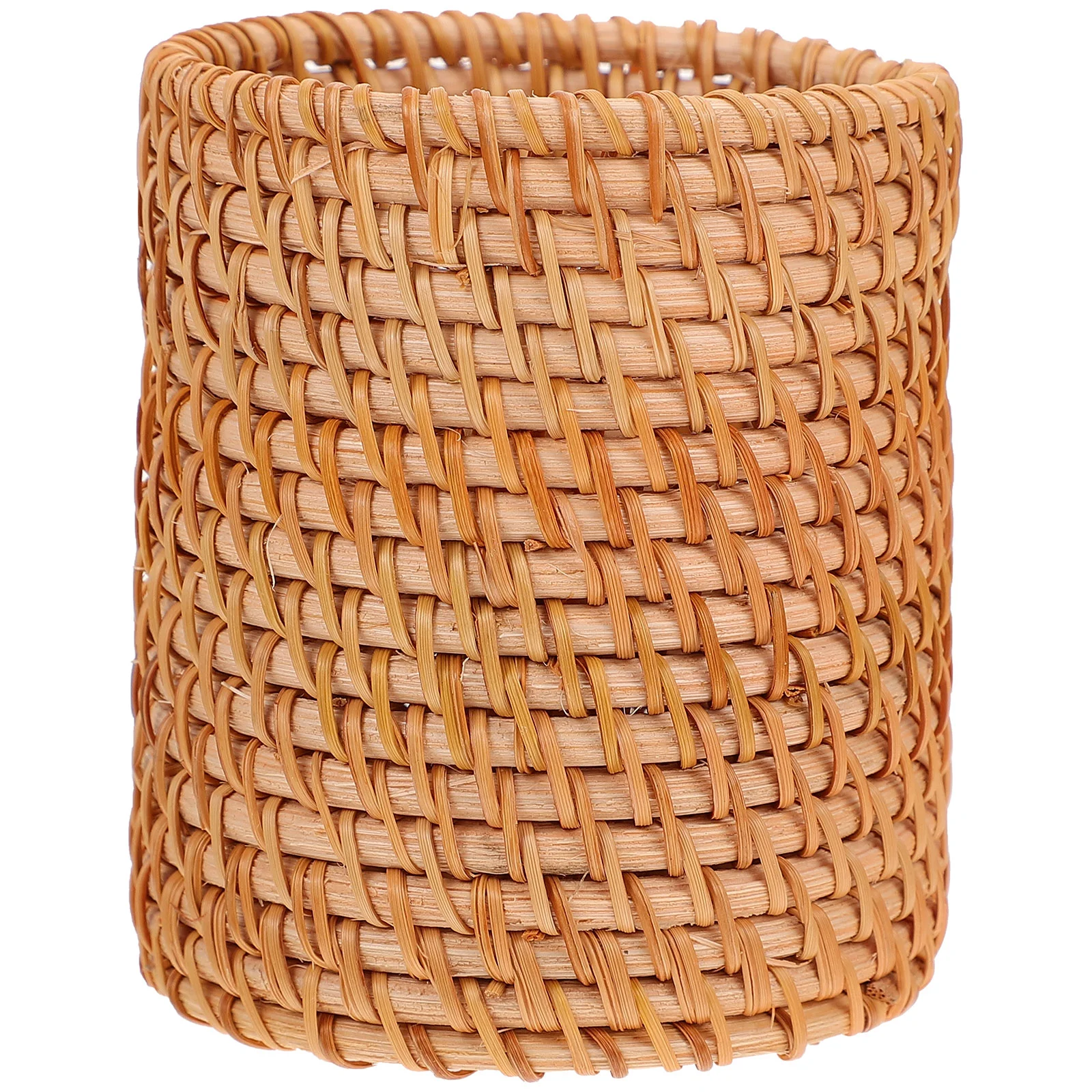 

Rattan Storage Tube Pen Basket Holder Woven Stationary Wood Sundries Hand Desktop Organizer Plant