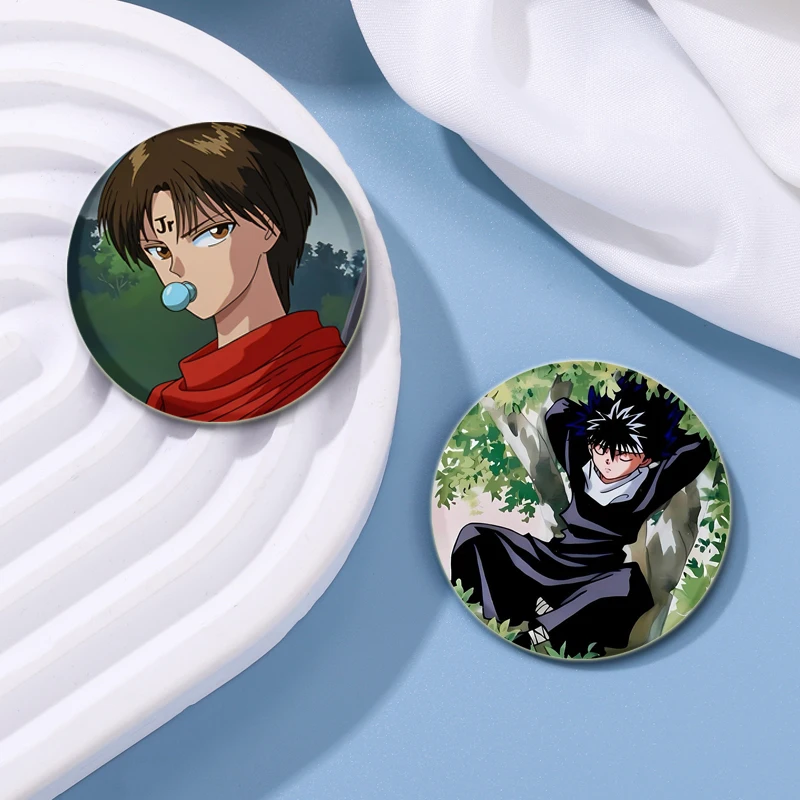 32/44/58mm Anime Yu Yu Hakusho: Ghost Files Brooches DIY Buttons Pins Snap-in Badge for Bag Clothes Decoration Gifts