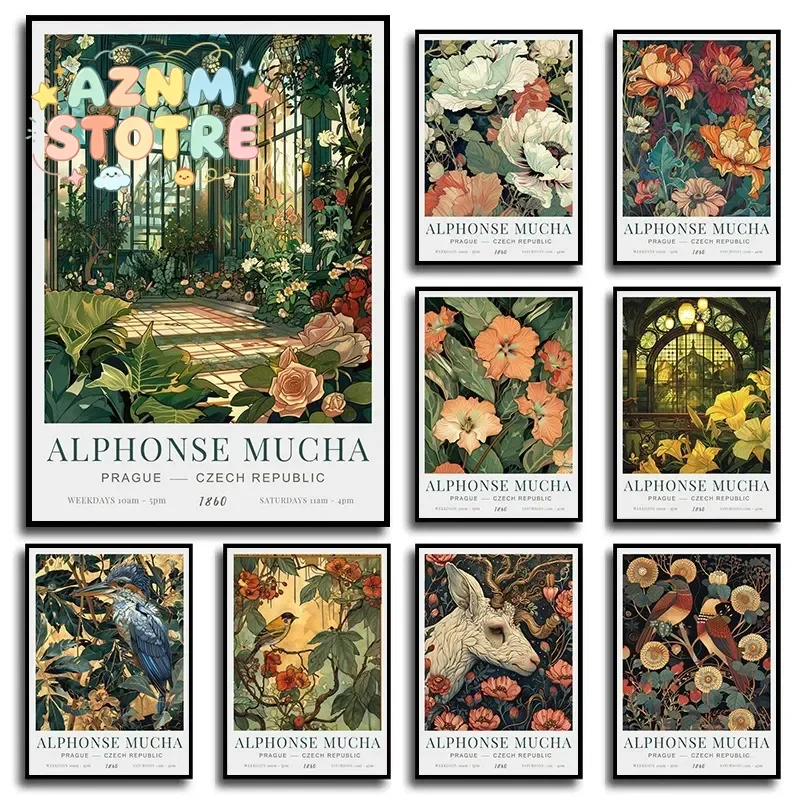 Vintage Alphonse Mucha Artwork Animals Birds Flowers Posters and Prints Canvas Printing Wall Art Picture for Living Room Deco