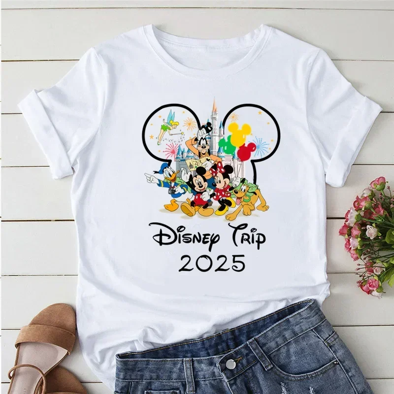 Cute Trip 2025 Printed Women T-shirt Mickey Minnie Mouse White T-Shirts Short Sleeves Clothing Fashion Female Streetwear Y2k Top