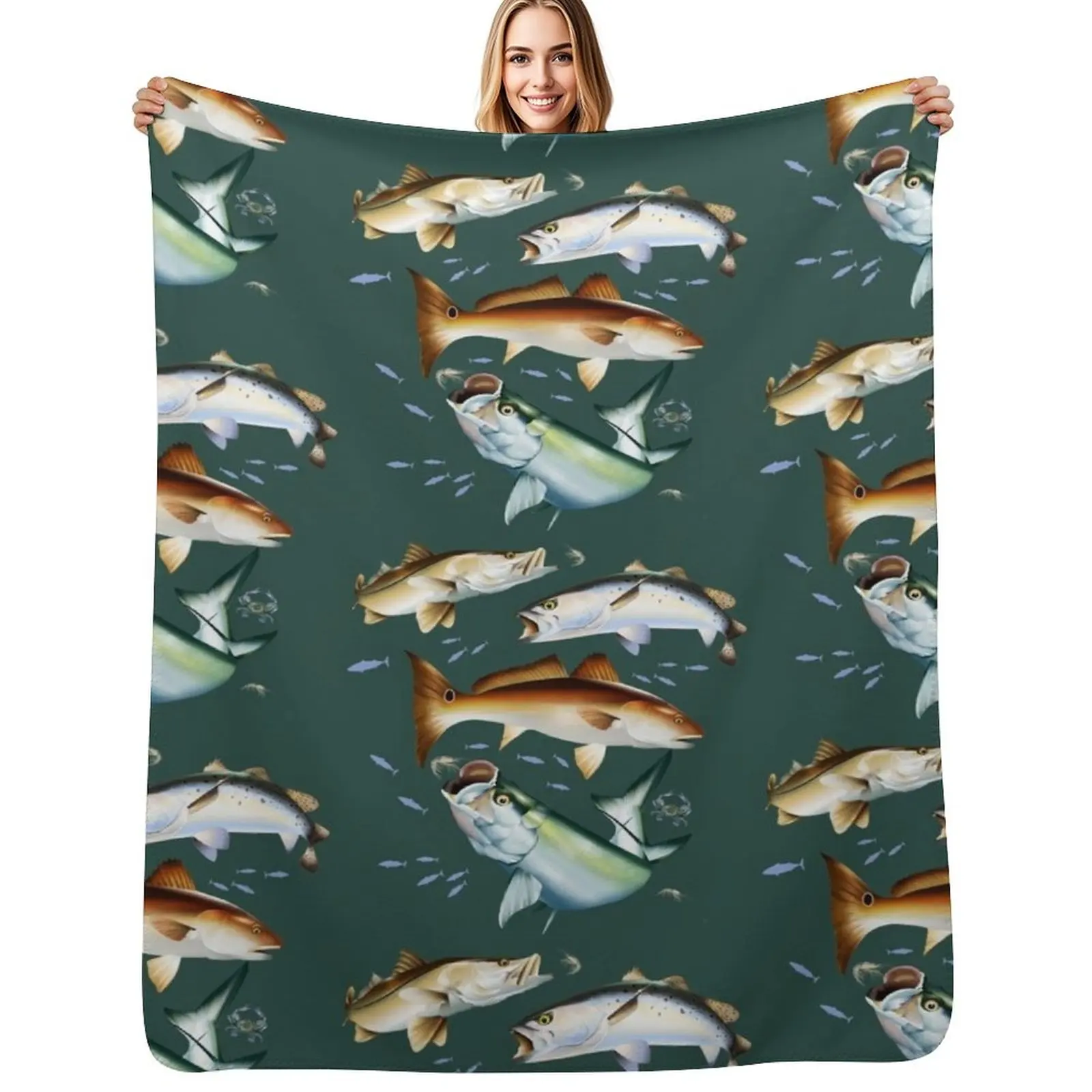 Mary Tracy - Tarpon, Snook, Speckled Trout and Red Drum Flats Fishing Throw Blanket Furrys Stuffeds Heavy Retros Blankets