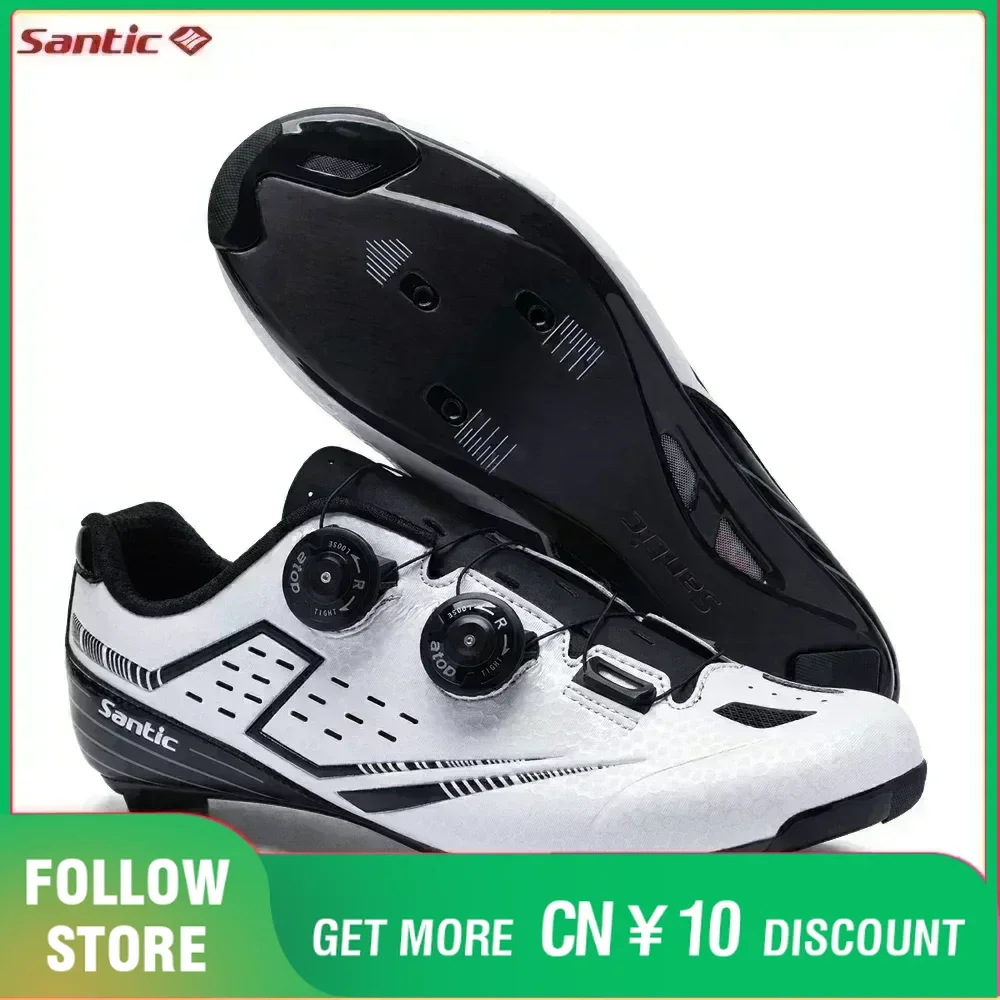 Santic Carbon Fiber Sole Cycling Lock Shoes Outdoor Road Riding Bicycle Sneakers Adjustable Auto-Lock Lace Road Racing Shoes