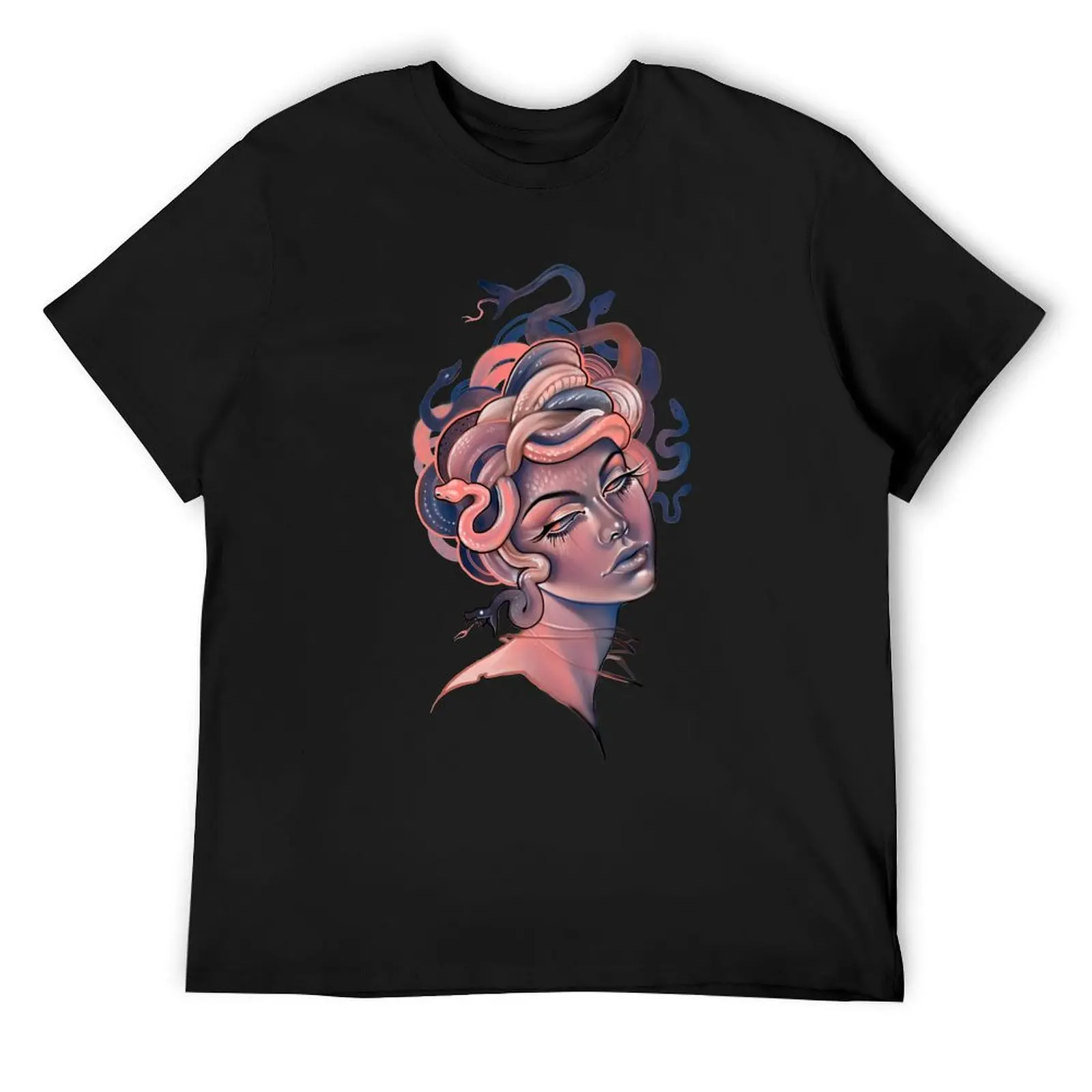 

Coral and blue Medusa portrait T-Shirt blanks anime tshirt sports fans mens clothing