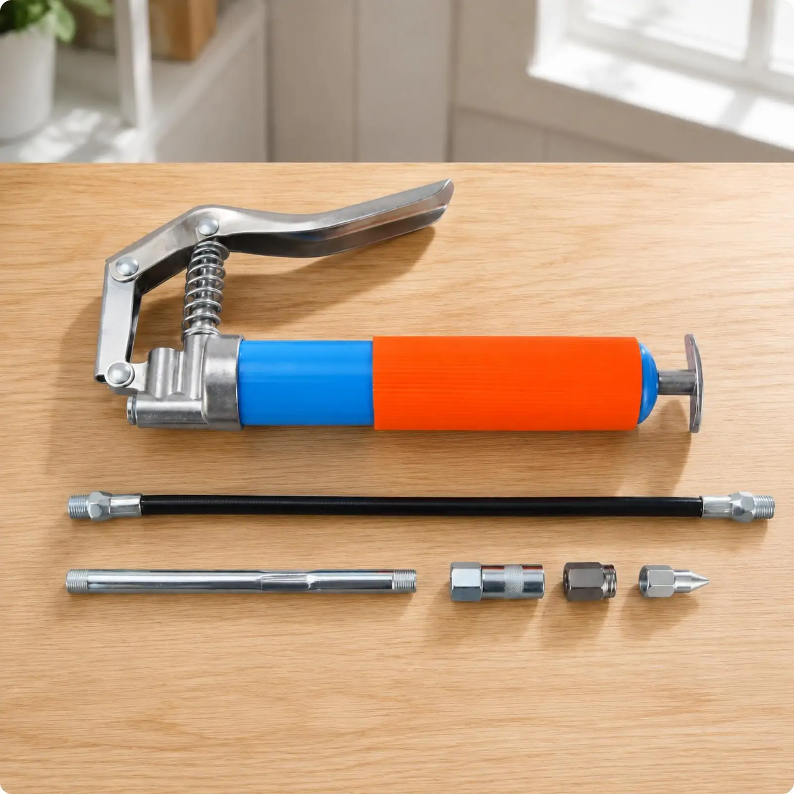 Hand Operated Grease Pump Kit 6 Piece Steel Aluminum Construction Leak Resistant for Workshop Use