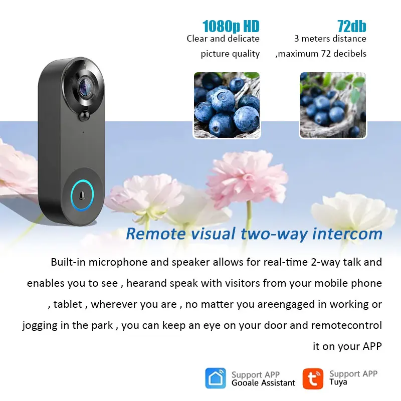 Tuya Wireless Visual Doorbell Door Peephole Camera Digital Peephole Viewer 1080P HD PIR Motion Detection Night Vision Non-punch