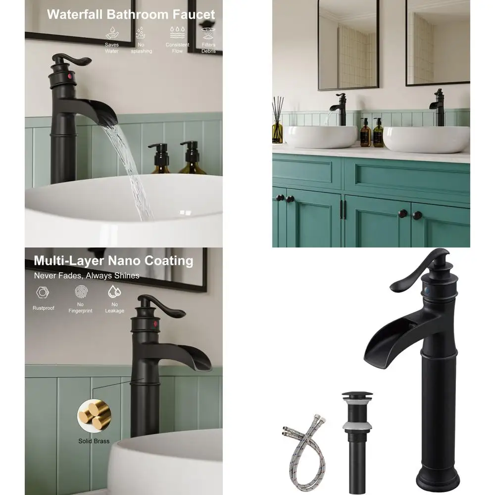 

Matte Black Single Handle Vessel Sink Faucet with Pop-Up Drain, No Overflow, No Supply Lines