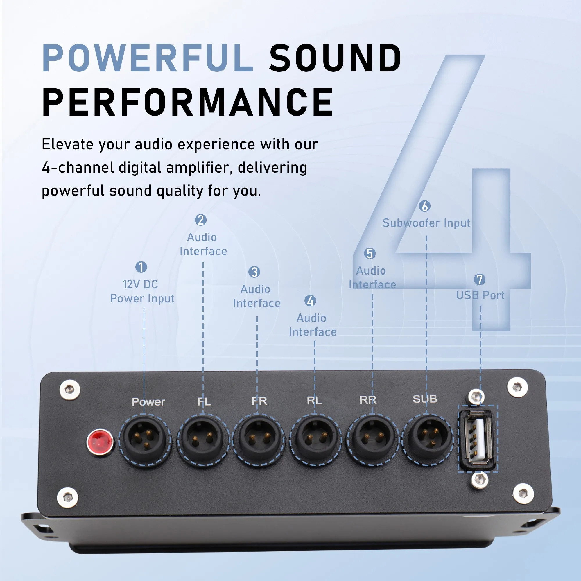 Motorcycle 1000W 4-Channel Stereo Power Amplifier Bluetooth Portable Subwoofer for Harley ATV UTV RZR Boat Car view 3