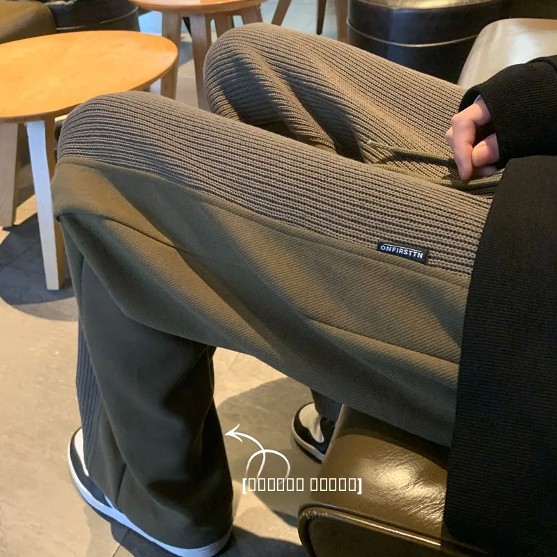 

Мужские вязаные брюки с флисовой подкладкой, утепленные, прямого кроя, повседневные, зимние, свободные, широкие, струящиеся, удобные, модные, спортивные