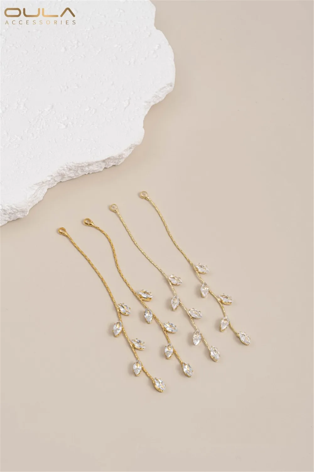 14K-18K Golden Horse Eye Zircon Willow Leaf Tassel Pendant Handcrafted Stud Earring DIY Earring Accessories 1 Piece
