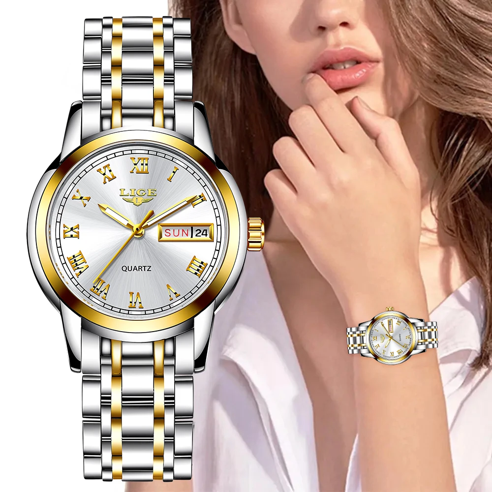 

LIGE Fashion Women Watches Ladies Top Brand Luxury Stainless Steel Calendar Quartz Watch Women Waterproof Bracelet Watch Relogio