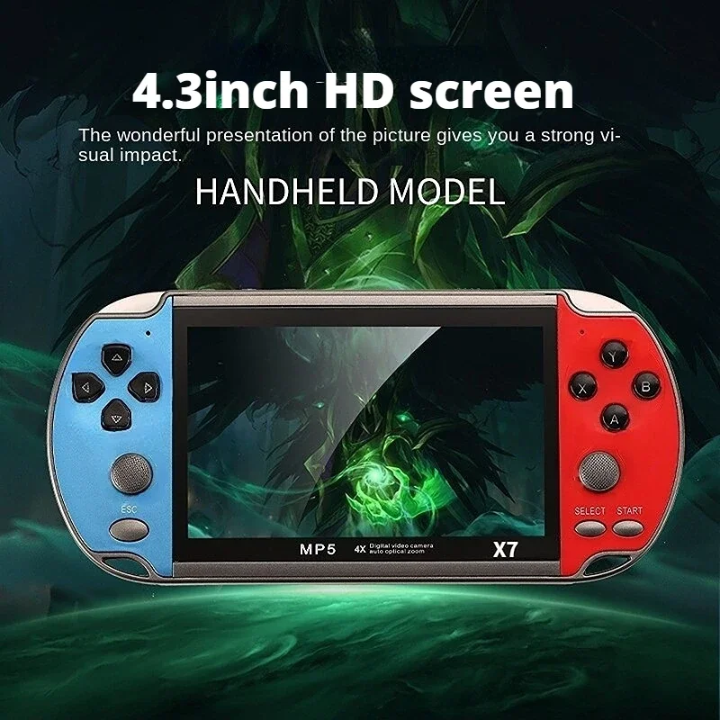 X7 Handheld Game 4.3 Inch HD Large 8G Screen Classic Game Retro Console Built-in 10000 Games Mini Handheld MP5 Video Game