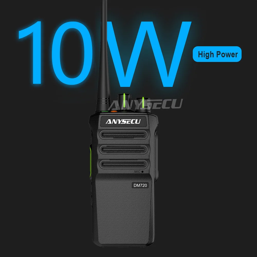 جهاز اتصال لاسلكي عالي الطاقة ANYSECU DM720 10 وات، تشفير AES26، مقاوم للماء والغبار IP67، مسح/VOX/TOT، مجهز بكابل USB