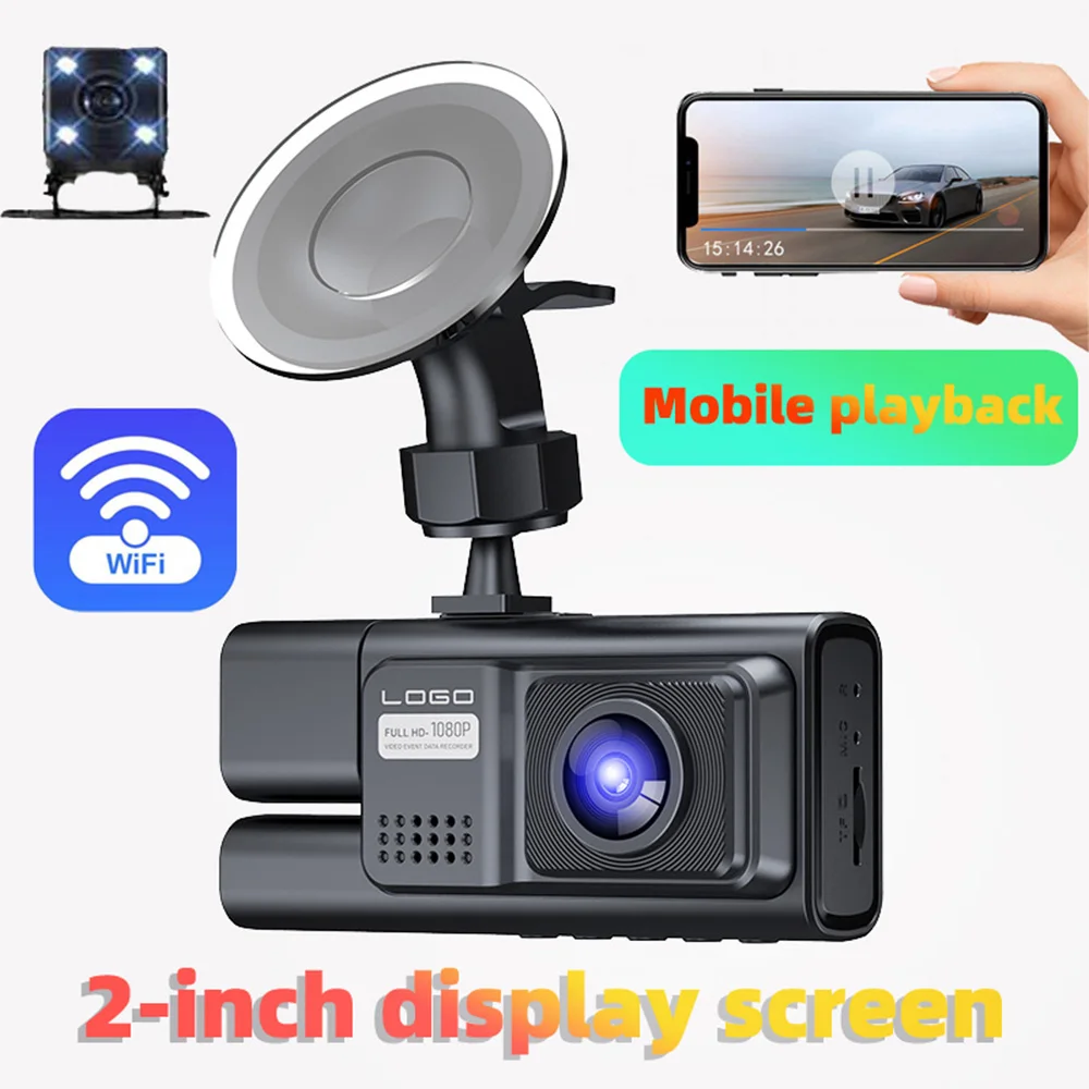 Caméra de tableau de bord de voiture, 3 canaux, avant, arrière, intérieur, WiFi, conduite, enregistreur vidéo, boucle statique, moniteur de stationnement 24H, DVR, 1080P