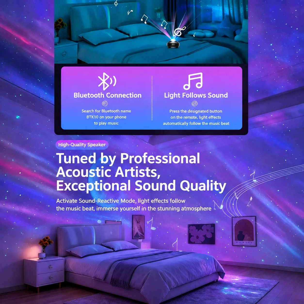 Galaxy Star Projector Night Light Bluetooth Speaker 48 Light Effects 16 HD Discs Remote Timer Music Sync Bedroom Kids Gift
