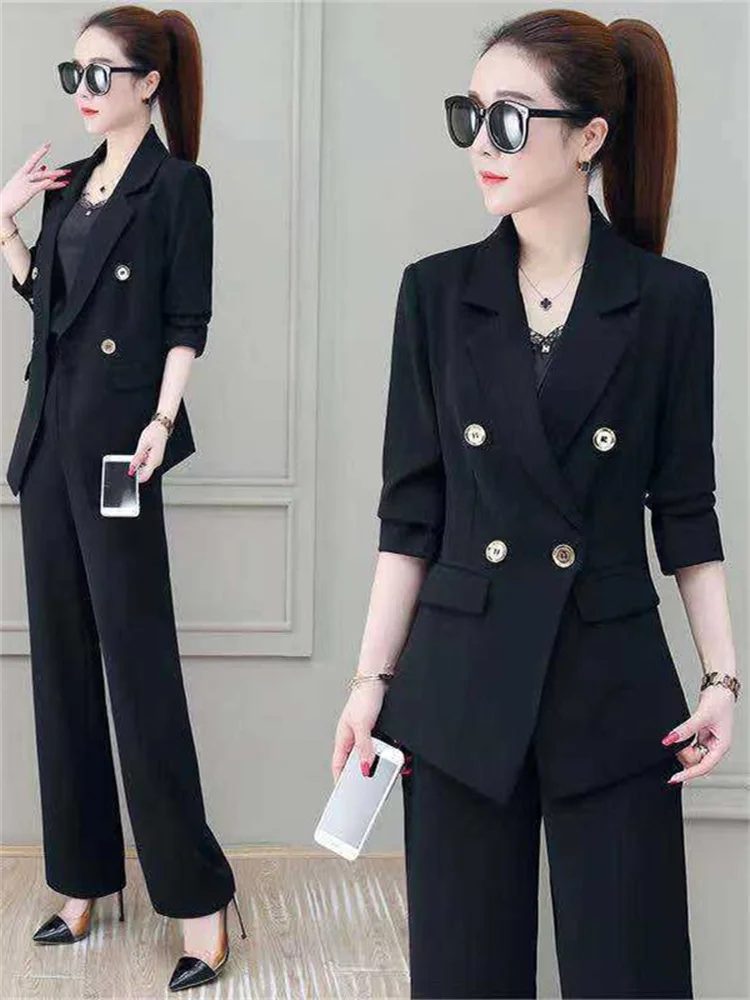 New Temperament Suit Fashion Suits in The Spring of 2022 The Female Women Brim Two-piece Pant Style Pant Closure Type Waist Age