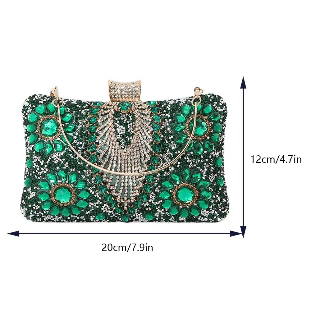 Green Tassel Women\'s Evening Bags Luxury Diamonds Small Clutch Bag 2023 New Rhinestones Wedding Dinner Bag Vintage Chain Satchel