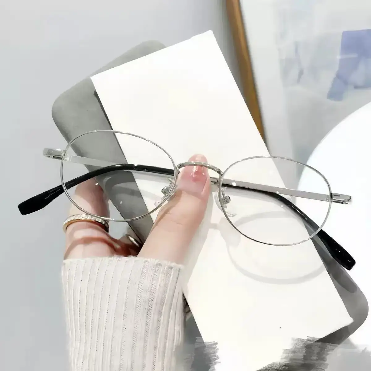 Metal Frame Computer Glasses For Women Men Anti Blue Light Circular Eyewear Blocking Optical Spectacle Elliptic Eyeglasses view 4