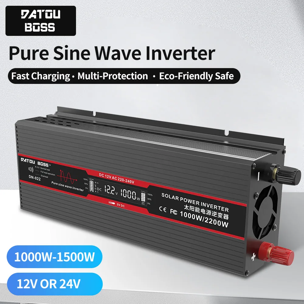 

DATOUBOSS DN-022 Pure Sine Wave Inverter DC12V To AC220V Continuous Power 1500W Portable Solar Power Voltage Converter Inverter