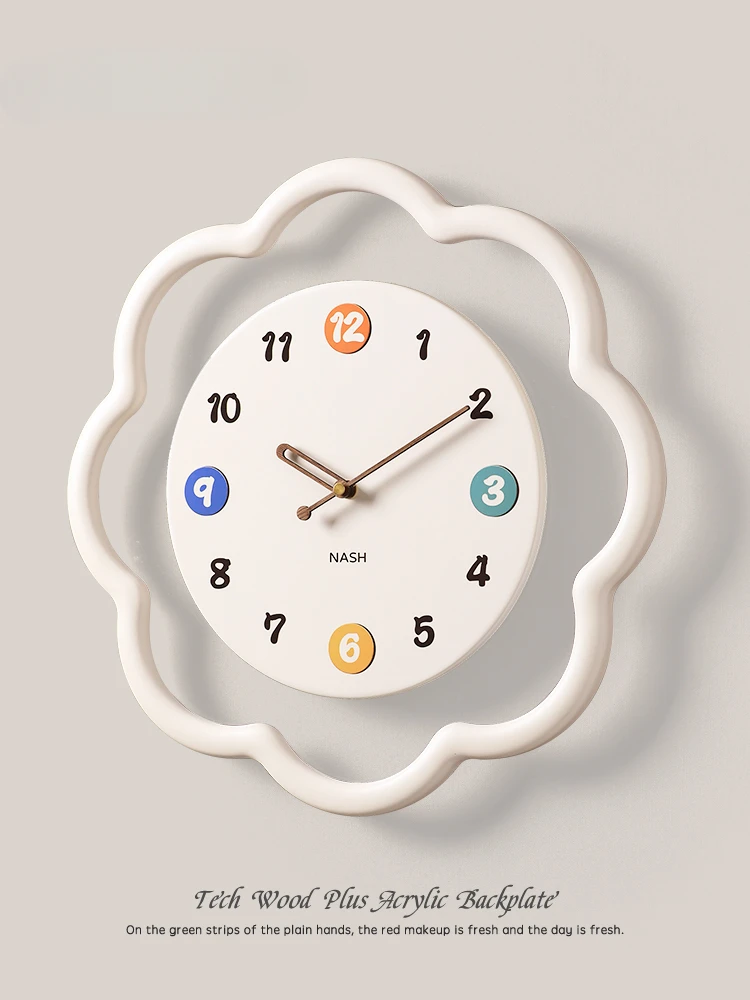 Cream style wall clock, living room, modern and minimalist clock for home use, 2023 new model, no punching, wall hanging