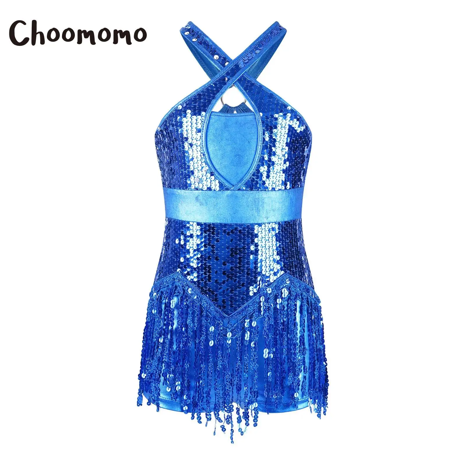 

Kids Girls Latin Ballroom Dancing Dress Leotard Sparkly Sequins Tassels Fringed Flapper Rumba Samba Salsa Jazz Dance Costume