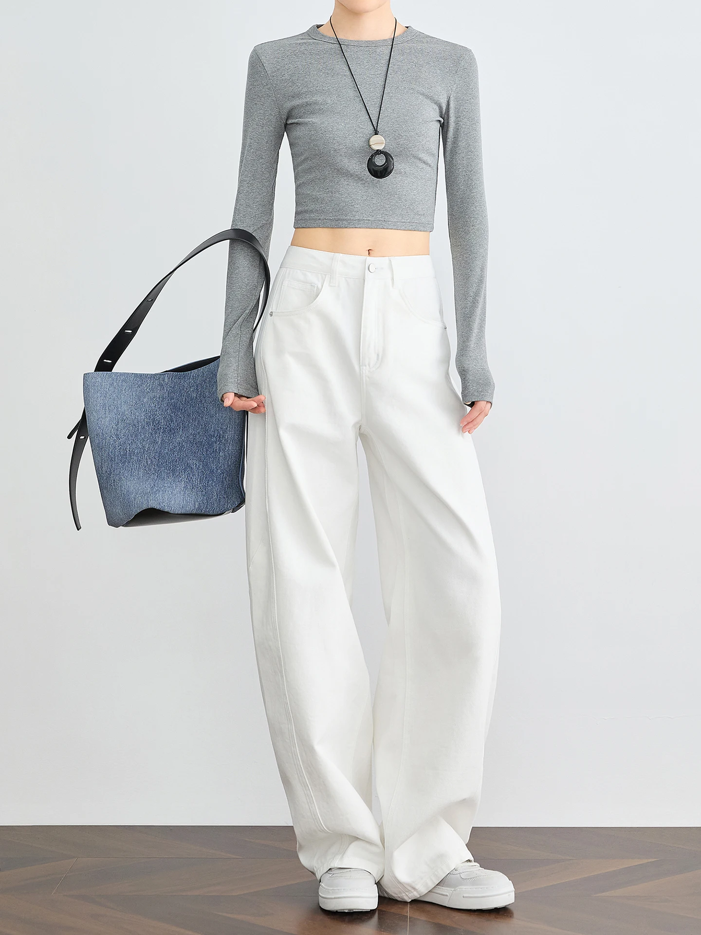 

TUMPUS Белые широкие джинсы с высокой талией, женские брюки с дуговым лезвием, длинные брюки-бананы, повседневные хлопковые джинсы