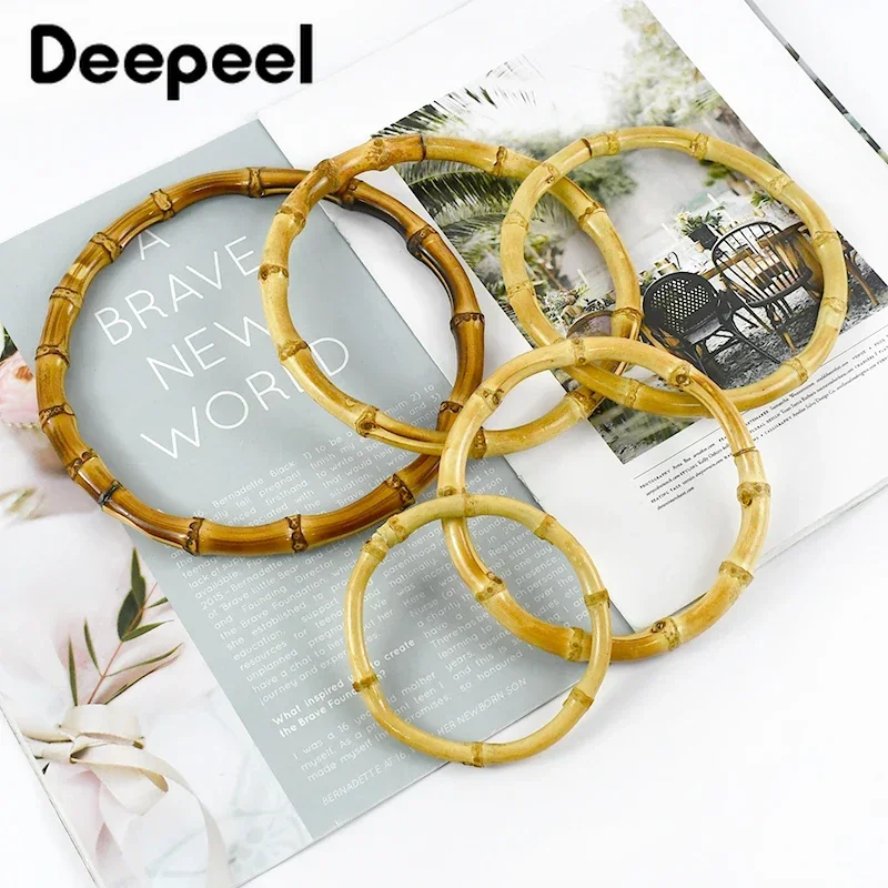 2/4Pcs Deepeel 7.5-18cm Bamboo Rings Bag Handles DIY Handmade Craft Wooden Bags Closure Round Handle Purse Woven Accessories