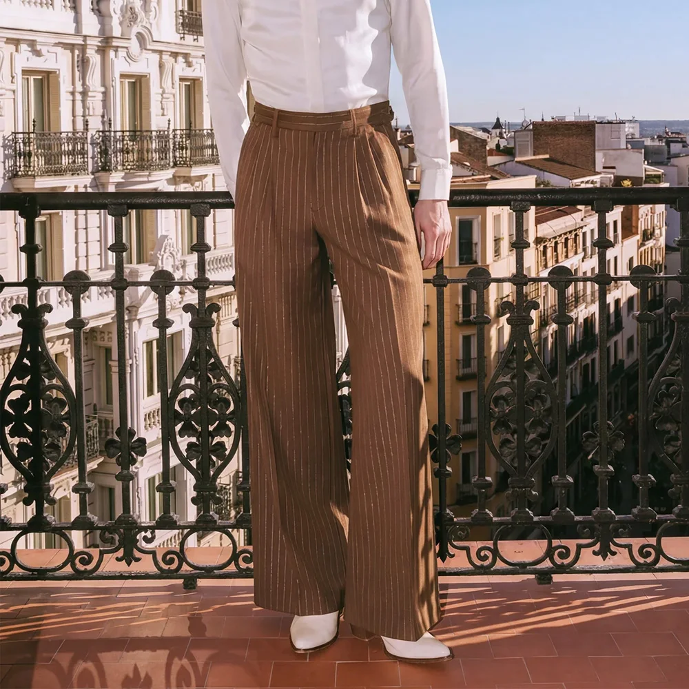 

Мужские повседневные брюки: стильные, в полоску, свободного кроя, широкие штанины, прямые рабочие брюки, классическая одежда