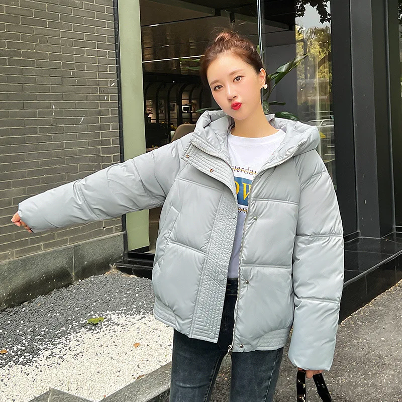 Korean Winter Coat Women Long Sleeve Hooded Parka Thick Warm Puffer Jacket Loose Casual Outerwear Black White Purple Jackets