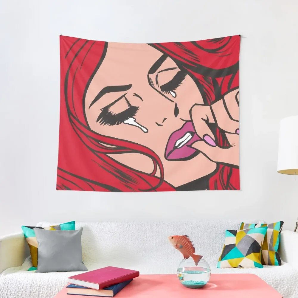 

Red Crying Comic Girl Tapestry Room Decor Aesthetic Wall Deco Tapestry