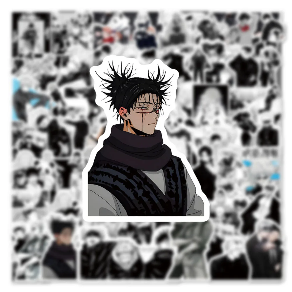 50 قطعة أبيض وأسود Jujutsu Kaisen ملصقات الكتابة على الجدران كمبيوتر السيارة زجاجة ماء ملصقات مقاومة للماء