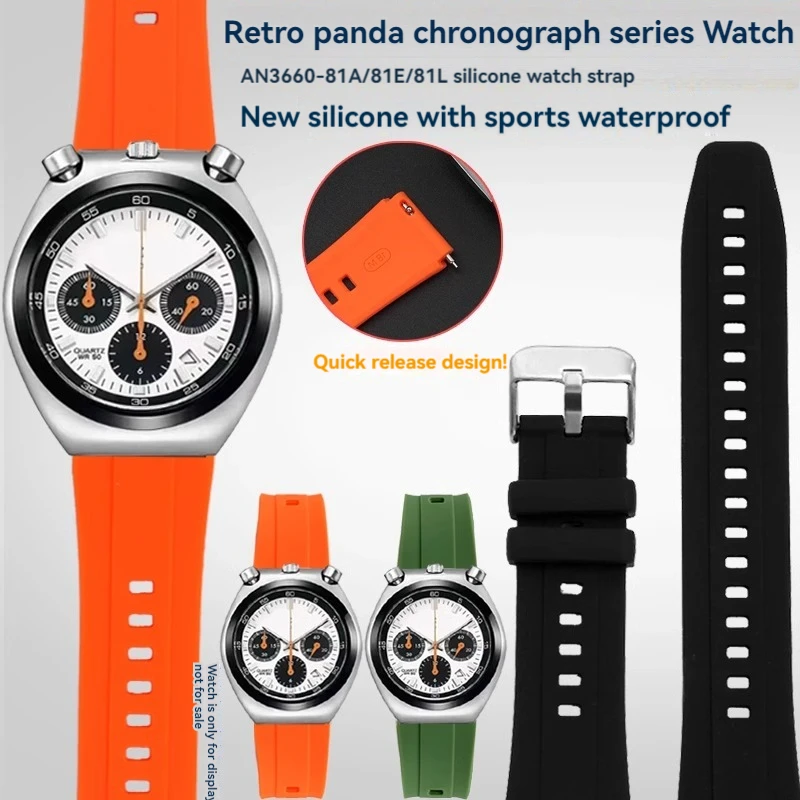 For Citizen AN3660 Series Retro Bull Head Panda Timing AN3660-81A/81E/81L Men\'s Silicone Rubber Watch Strap 18mm Sport Watchband