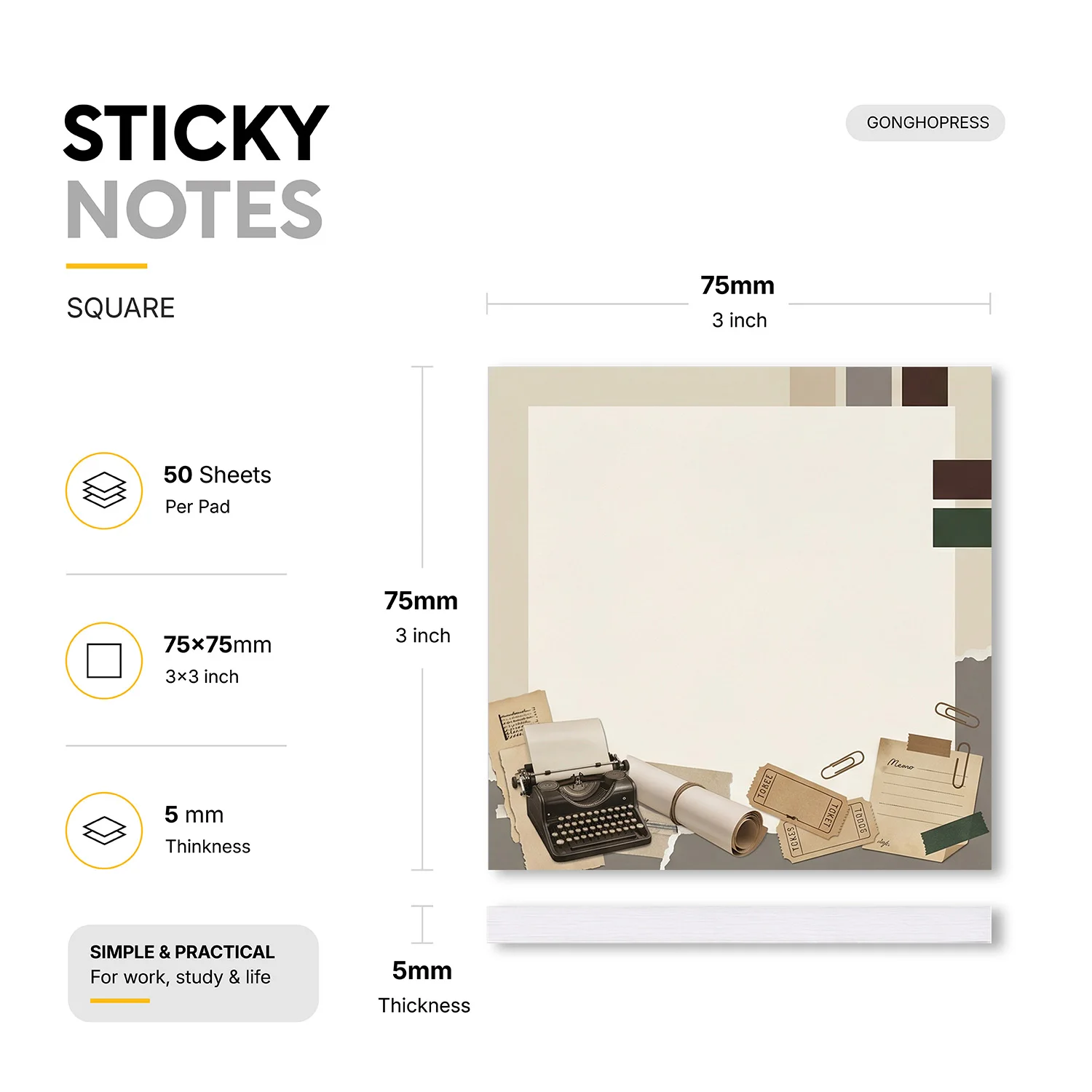 2pcs Vintage Typewriter Sticky Notes, Retro Writing Memo Pads, 100 Sheets Total, Removable Self-Adhesive Notes for Planner