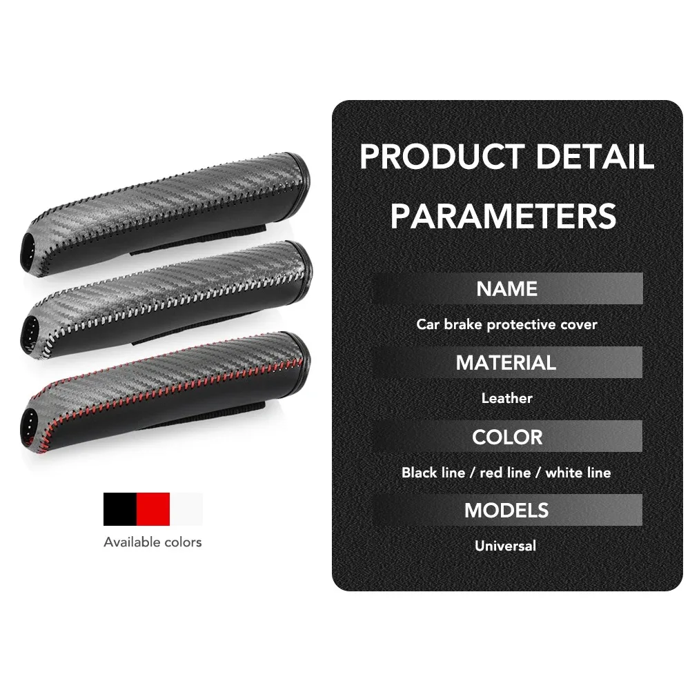 Car Handbrake Protector Cover - Carbon Fiber Leather Grip Sleeve Upgrade Your Car Interior with Red/White/Black Stitches
