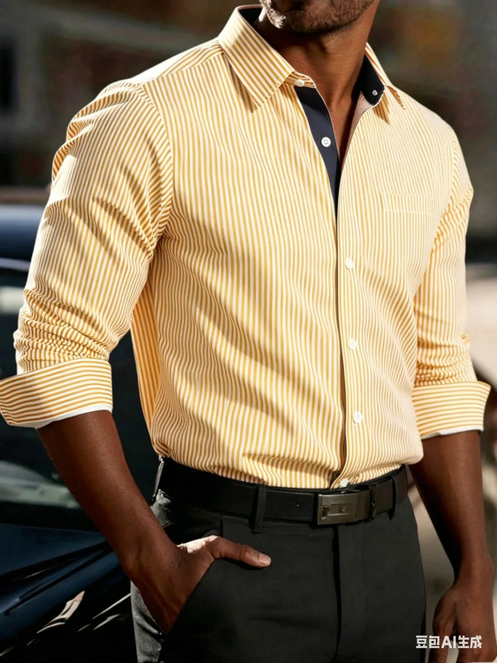 Men's striped printed button down casual business long sleeved shirt