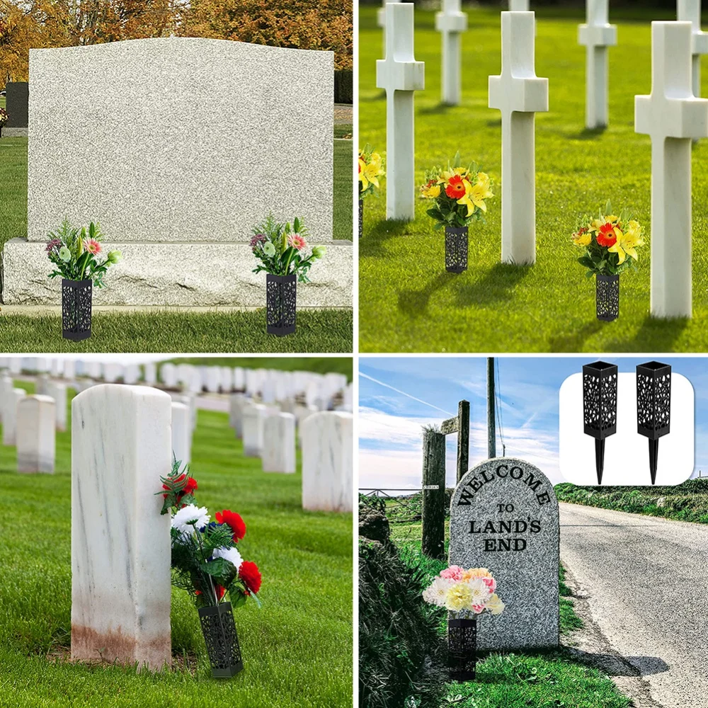 2pcs/4pcs Plastic Cemetery Flower Container Flower Support For Tombstone Memorial Headstone Decoration Durable Flower Container