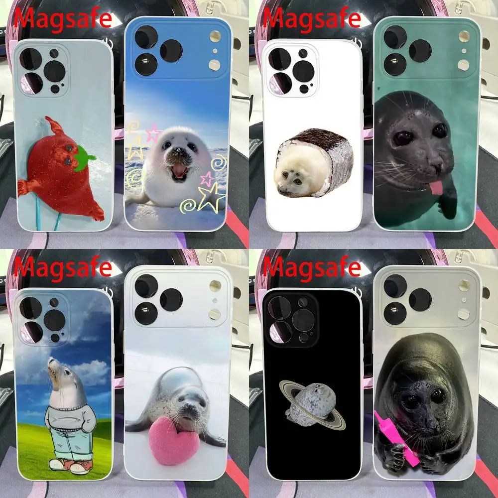 

Seal Funny Cute Phone Case For iPhone 14,16,15,11,13,17,12,Air,Mini,Plus,E,Pro,Max Magnetic Magsafe Frosted Cover