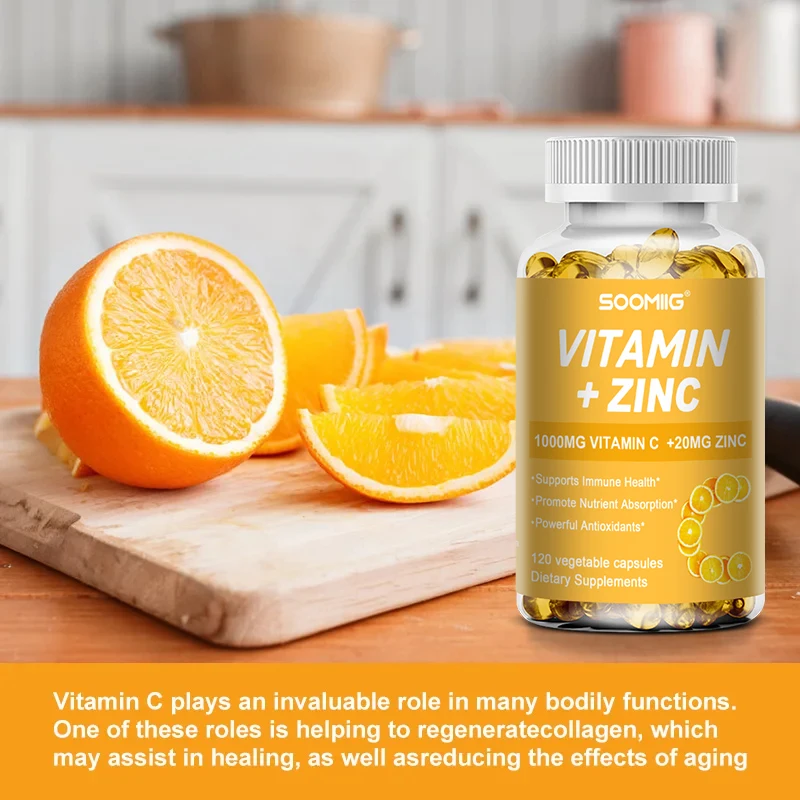 Vitamin C 1000 Mg, with Zinc 20 Mg, Immune Support, Antioxidant & Nutrient Absorption, 120 Softgels