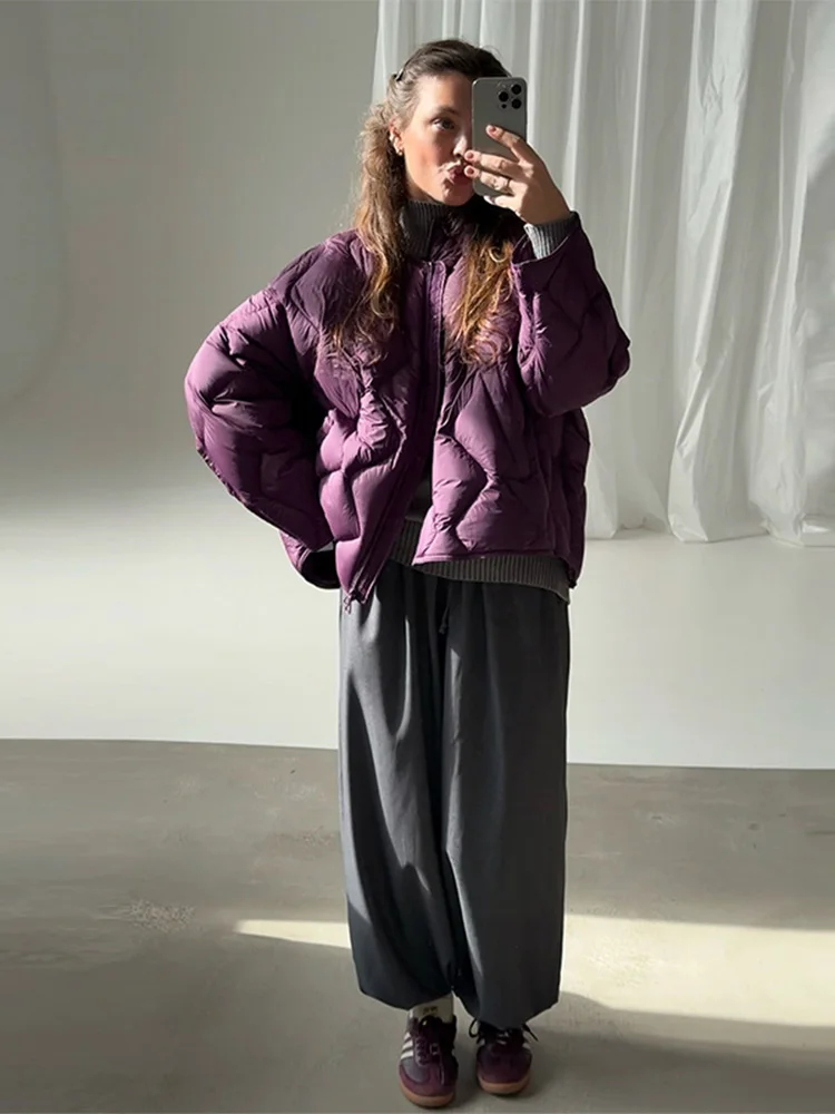 2026 Autumn Winter Street Solid Women's Cotton Coat O-Neck Full Sleeve Loose Zippers Lady Thicken Padded Coat Female Outwear New