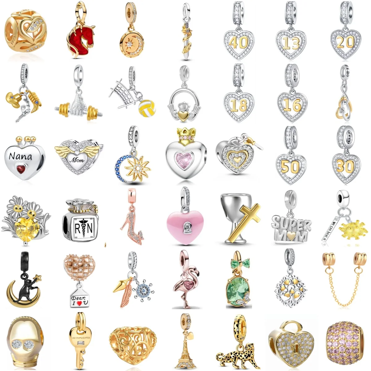 

925 Silver Charms Fit Original Bracelet Women Jewelry Gift Shiny Cheetah Flamingo Horse Tower Sword Beads safety chain Pendant