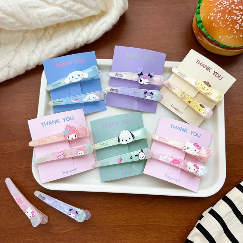 2Pcs Cute Sanrio Hello Kitty Melody Kuromi Hair Clip Cartoon Anime Hairpin Side Bangs Clips For Girls Headwear Hair Accessories