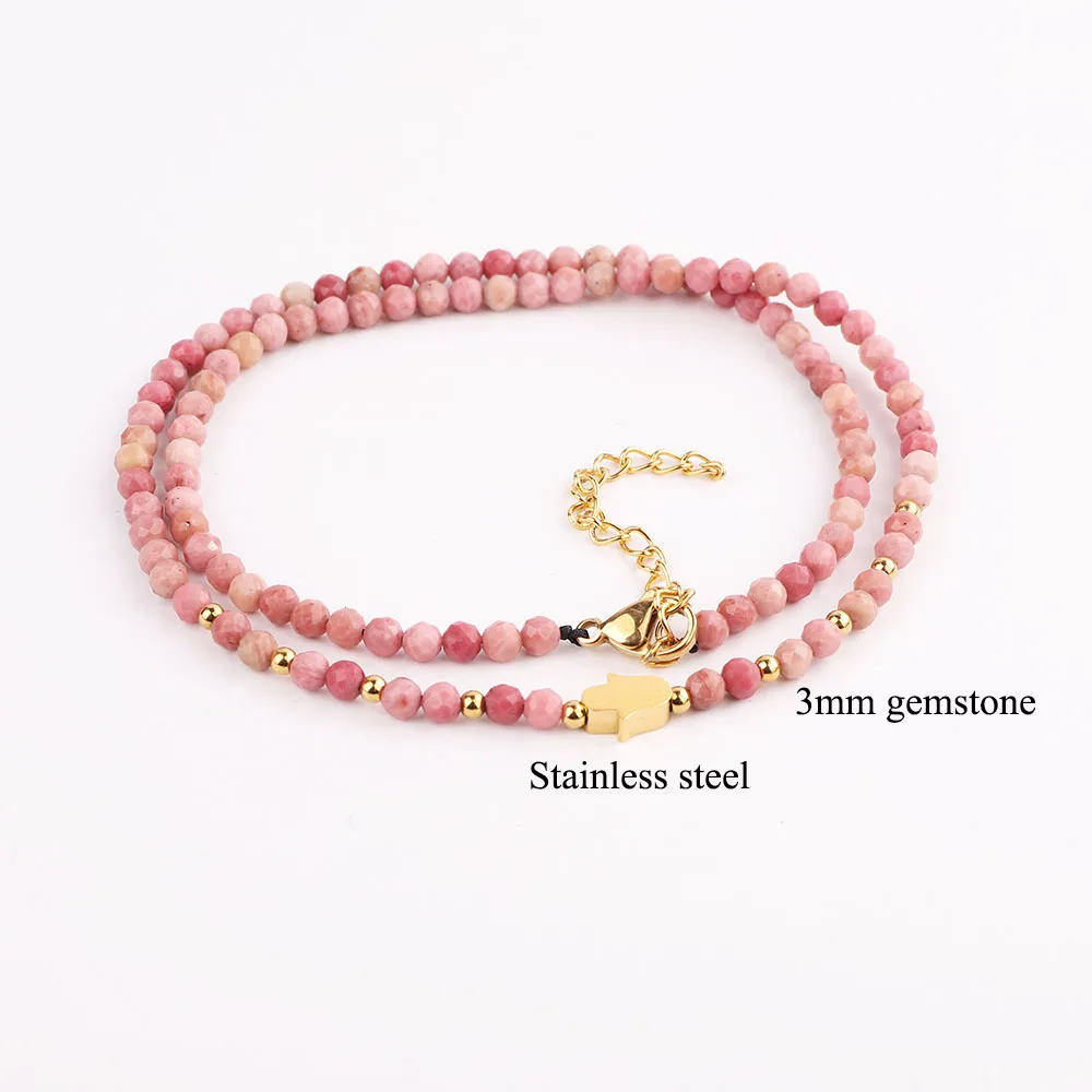 High Quality 3mm Faceted Gemstone Beads Stainless Steel Hand Charm Choker Necklace Women Jewelry 16inches