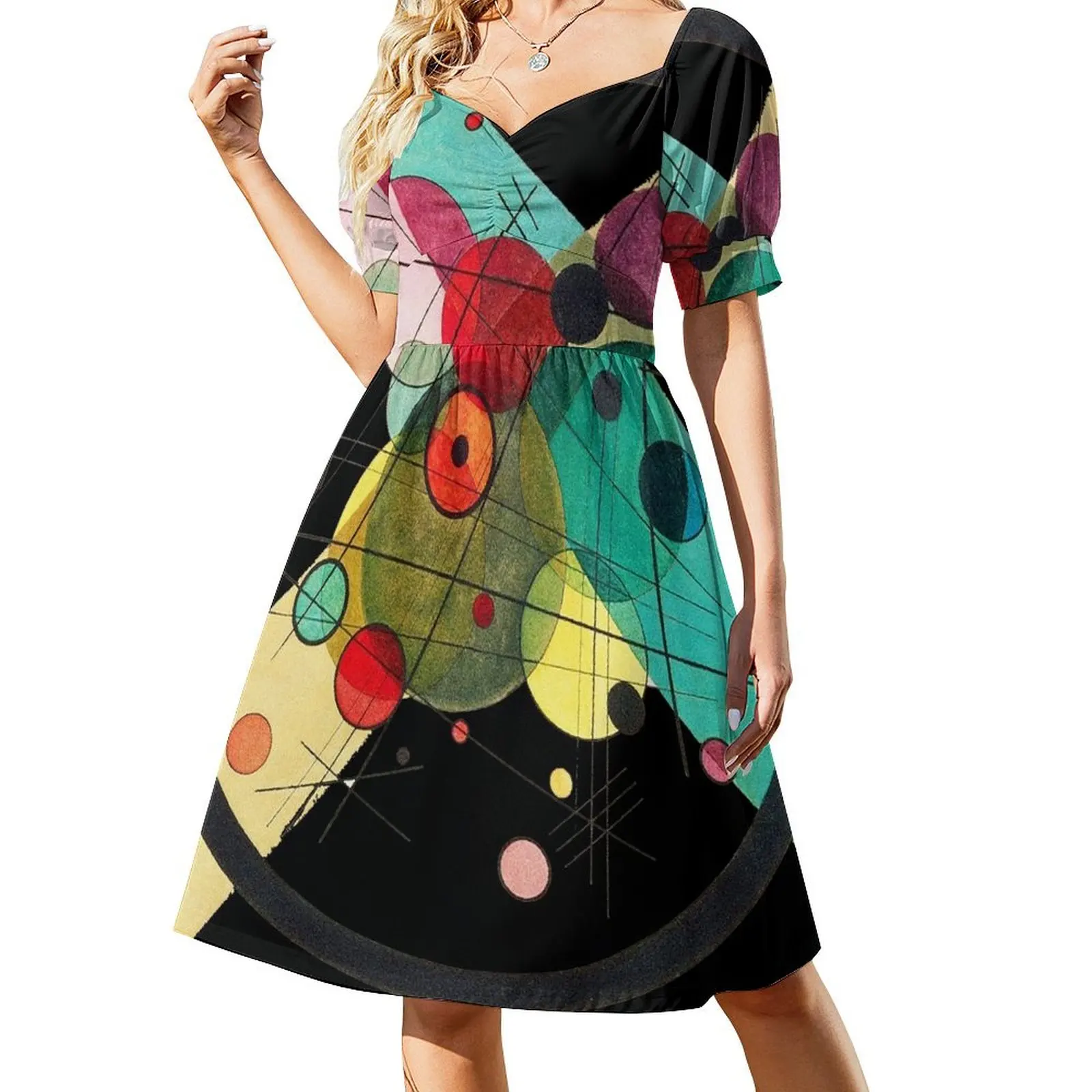 HD. Circles in a circle, by Wassily Kandinsky Short Sleeved Dress dress party night Long dresses evening dresses women Dress