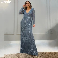 Annie Elegant Luxury Wedding Dress Long Sleeve Sequined Arab Ladies Prom Dresses Mermaid Formal Occasions فساتين سهراتCustomized