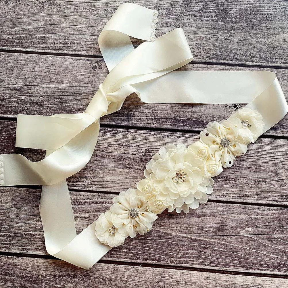 

1Pc Rose Flower Waistband with Rhinestones Silk Ribbon Beautiful Dress Belt for Women’s Wedding Dance Performance Party