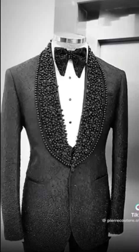 Customized Luxury Men's Suits Tailored 2 Pieces Sequins Beads Blazer Shawl Lapel One Button Sparkly Wedding Slim Diamonds Prom