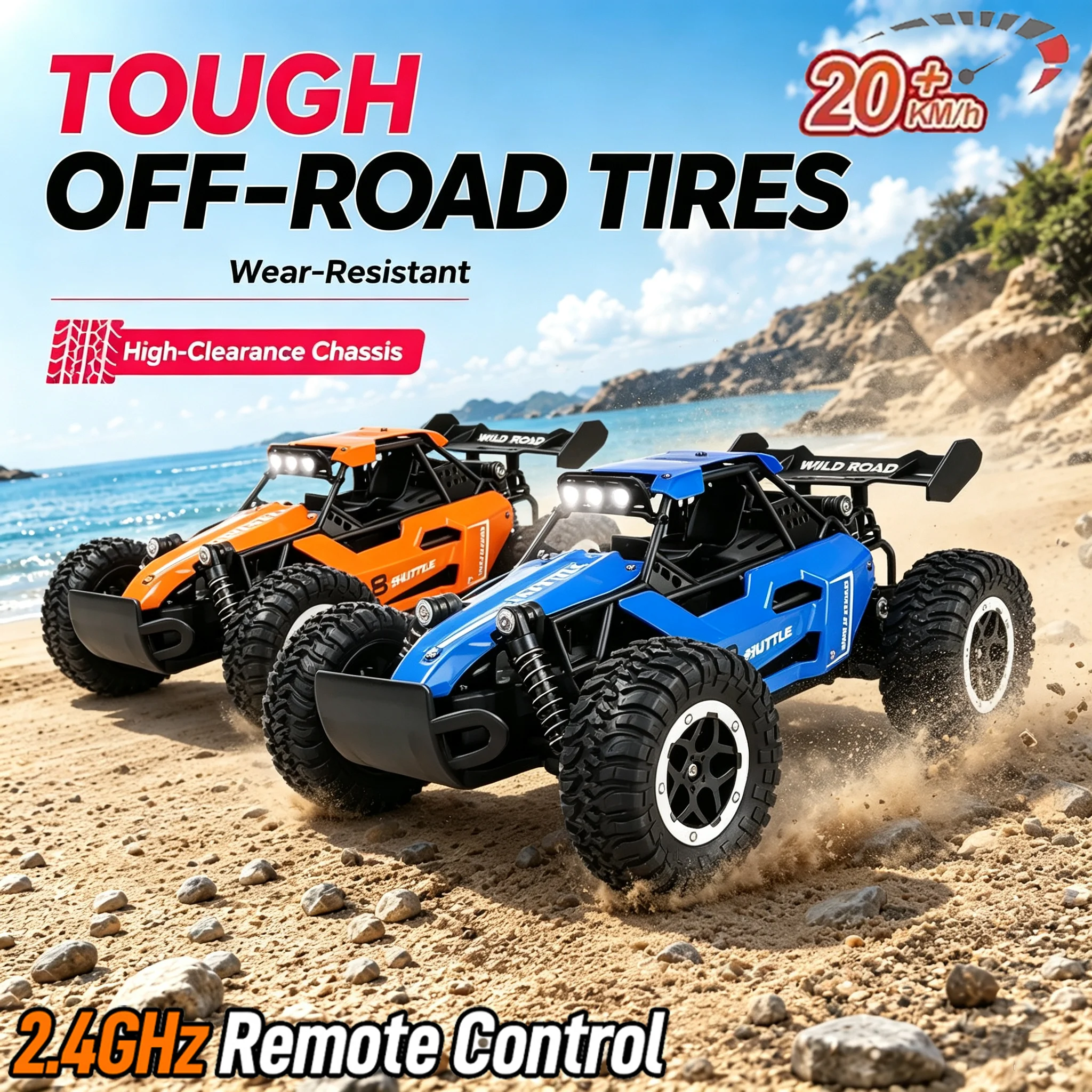 1:16 Scale Remote Control Monster Truck High Speeds 20KMH Off-Road RC Car with LED Lights for Adults Kids Durable Gift Ready for