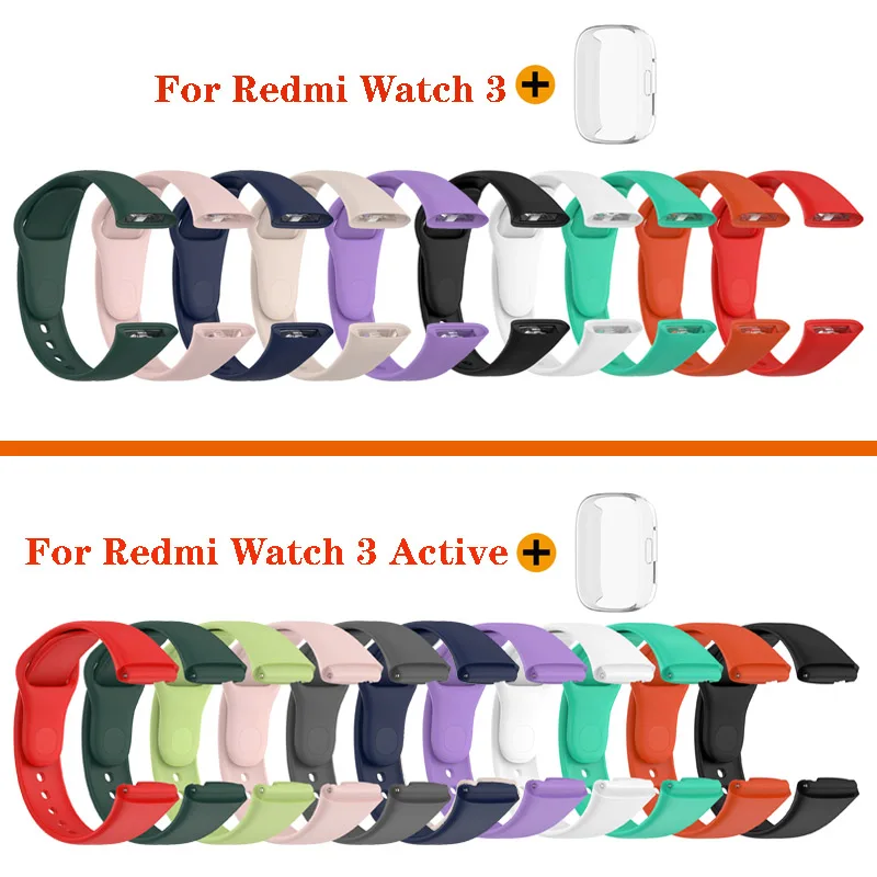 2 IN 1 Silicone Strap For Redmi Watch 3 Watchbands Watch Strap For Redmi Watch 3 Active Lite With Protector Case